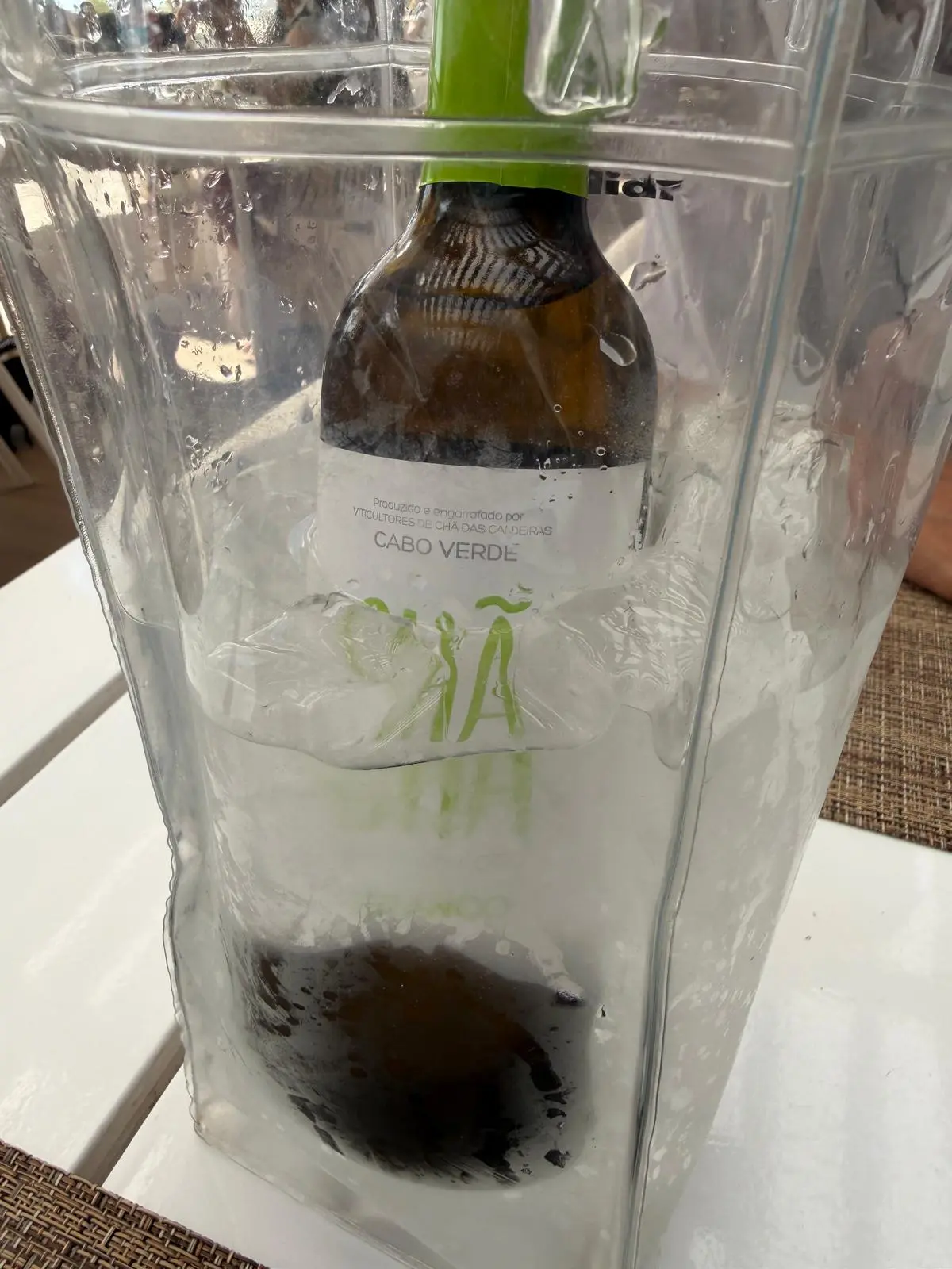 Bolsa com gelo e água para manter o vinho branco ou rose a 6ºC